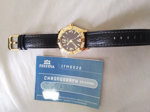 Relógio Festina F16580 Dourado Feminino Pulseira Couro