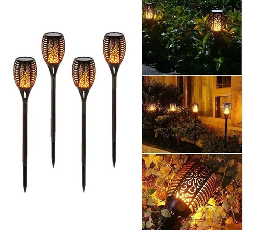 Pack X4 Estaca Lampara Solar Led Llama Fuego Antorcha Jardin