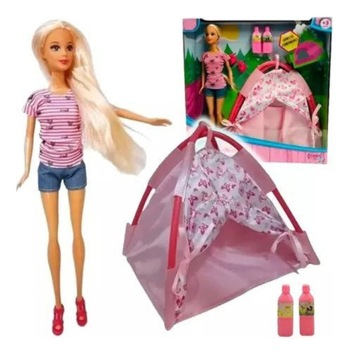 Muñeca Kiara De Camping Con Carpa Y Accesorios Articulada 