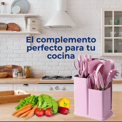 Juego Utensilios Silicona + Cuchillas 19 Piezas Color Blanco