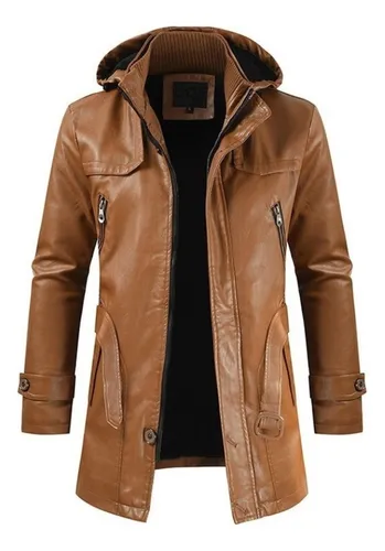 comprar Gabardina Piel Sintética Con Capucha Chaqueta Abrigos Hombre