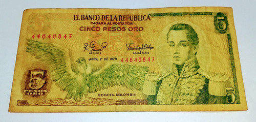 Billete De 5 Pesos Colombia 1979- P.406- Fine