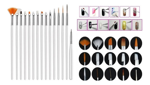 Kit De Pinceles Por 15 Unidades Para Decorar Uñas