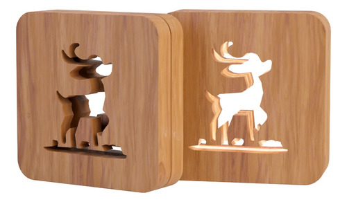 Lampara Velador Infantil Led Decorativo Madera 15x15cm