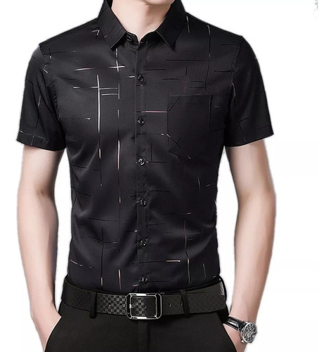 Camisa De Verano Para Hombre De Manga Corta De Seda Ice