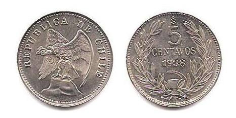 Moneda De Chile De 5 Centavos Año 1938 Sin Circular