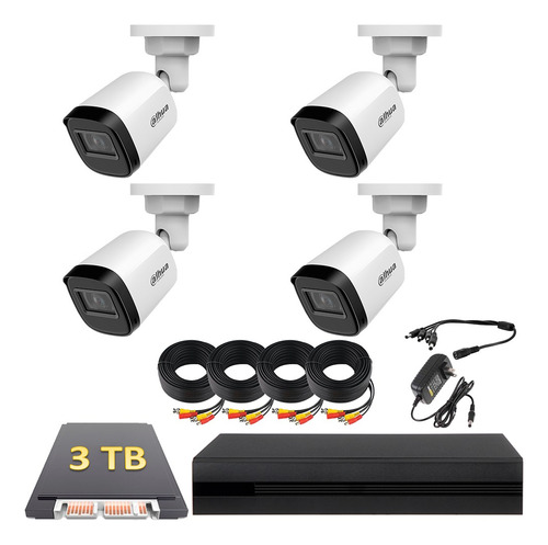 Kit Circuito Cerrado 4 Cámaras B1a21n-u Dahua 2mp 3 Tb