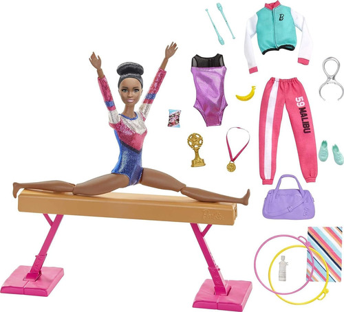 Barbie Gimnasta Piel Morena + 15 Accesorios