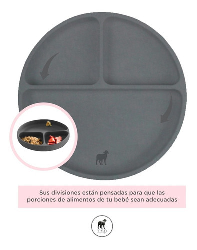 Nap-plato De Silicón Adherible Con Divisiones Y Succión/bebe Color Gris oscuro