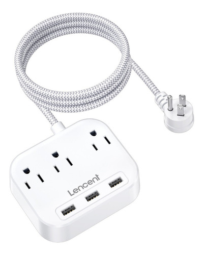 LENCENT Multicontacto Pared USB, Regleta de Alimentación, Cable de Extensión de 2M, Extensor de Enchufe con 3 Puertos USB(5 V/3,4 A Máx.), Ideal para Cocina, Dormitorio y Oficina