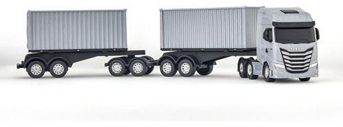 Caminhão Miniatura Iveco S-way Rodotrem Container Replica Cor Cinza