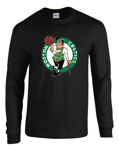 Boston Celtics Camibuso Camiseta Negra Manga Larga Hombre