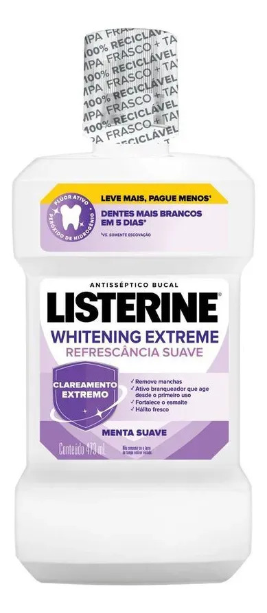 Listerine Whitening Extreme Enxaguante Bucal Clareador Dental, 473mL