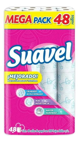Papel Higiénico Suavel Mega Pack 200 Hojas 48 Rollos