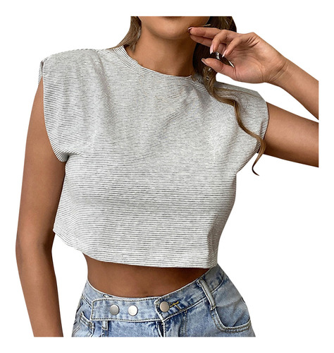 Blusa Sin Mangas Para Mujer, Tops Cortos, Hombreras