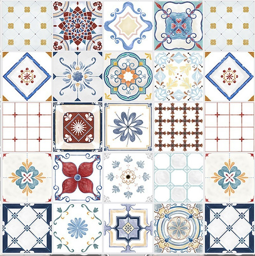 Vinilo Adhesivo Mosaico Azulejo 15x15 Cm X 10 Un Pared Piso Color 03. Fiori