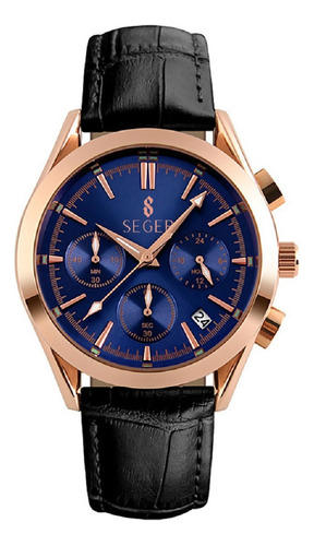 Reloj Hombre Seger 9127 Original Eeuu Elegante Lujoso Vestir Color de la malla Negro/Azul
