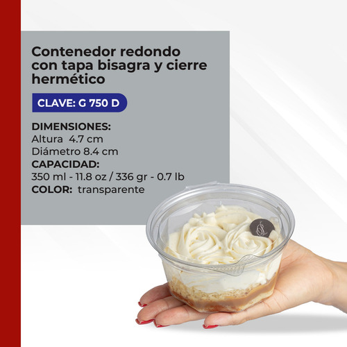 Molde Desechable Para Postres Con Tapa 350 Ml 50 Piezas Transparente