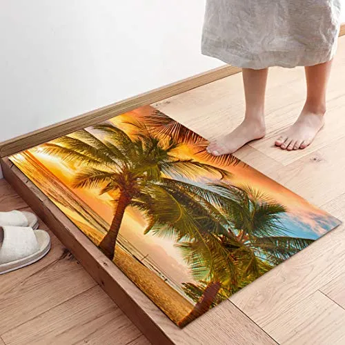 Alago Tropical Beach Palm Trees Sunrise Felpudos Entrada Pue