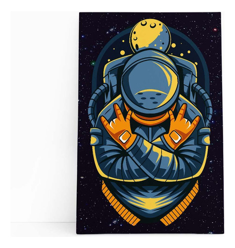 Astronauta Azul Desenho Lua Universo Quadro Canvas 100x70cm