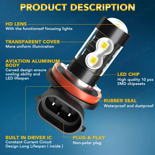 H13/9008 Faro Led Luz Alta / Baja+h10 Kit De Luz Antiniebla