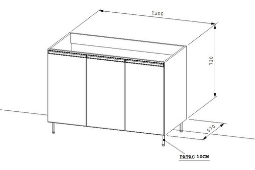 Imagen 3 de 5 de Bajo Mesada Melamina 18mm 120cm