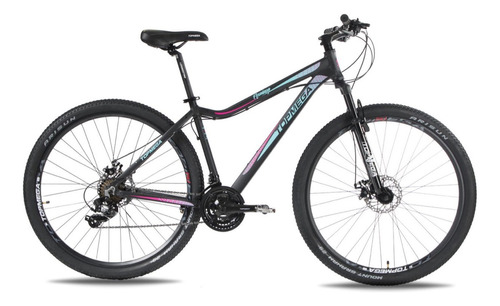 Mountain bike femenina TopMega Flamingo R29 S 21v frenos de disco mecánico cambios Shimano Tourney TY300 y Shimano Tourney TY510 color negro  