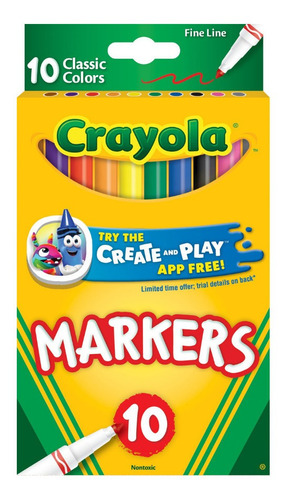 Imagen 1 de 2 de Crayola: Marcadores Finos Clásicos X 10 Tienda Oficial