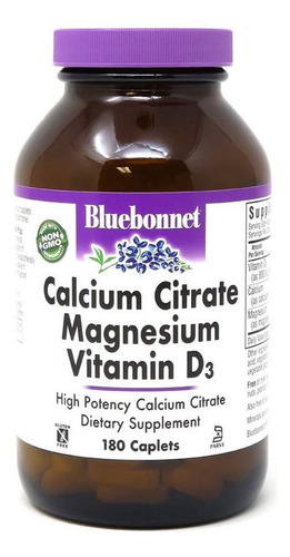 Bluebonnet Calcio Citrato De Magnesio Y Vitamina D3 180 Pzas Sabor Sin Sabor