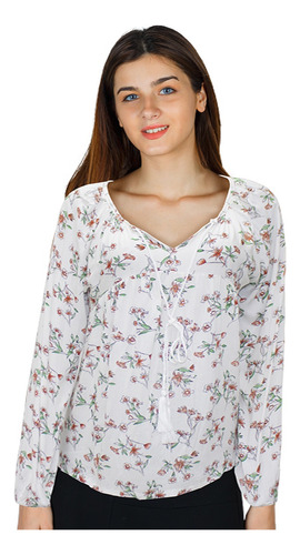 Blusa Dama Moda Mujer Estampado Flores Cordón En Cuello M820