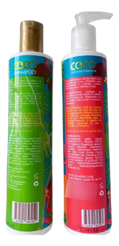 Kit Shampoo Y Acondicionador Coco Sin Sulfatos Ni Parabenos