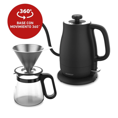 Imagen 5 de 9 de Pava Eléctrica Peabody Barista Con Jarra De Vidrio Y Reloj Color Negro