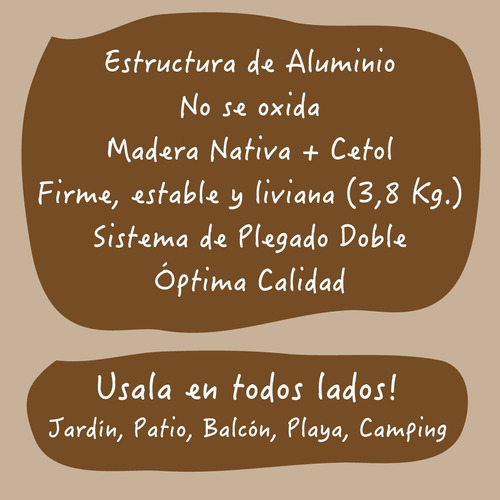 Imagen 3 de 9 de Mesa Plegable Ratona Aluminio Madera Nativa 60x50 Exclusiva