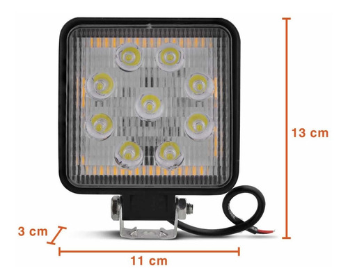 Farol Universal Quadrado Milha 9 Leds 12v/27w Carro Off Road