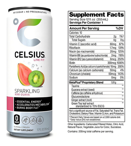 Celsius Live Fit Bebida Energetica 4 Pack Sabor Kiwi/guayava