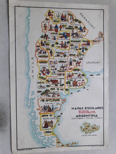 Lamina Coleccion Billiken Mapa Argentina Costumbres Trajes (Usado)