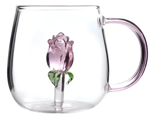 Caneca De Rosa 3d Vidro Borossilicato 350ml Presente Transparente Rosa 3d