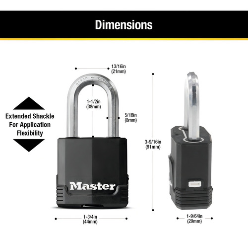 Candado Master Lock M115XTLF color negro con llave x 2