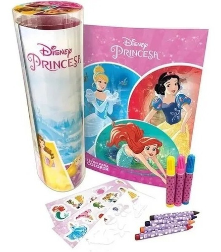 Tubo Com Livro Infantil E Adesivos Princesas Disney 
