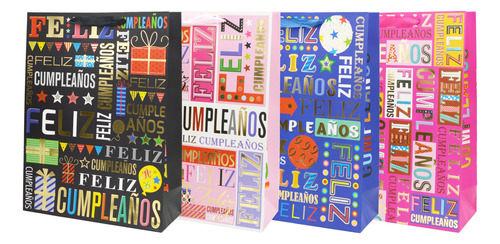 Pack 12 Bolsas Papel De Regalo Feliz Cumpleaños L 30x40