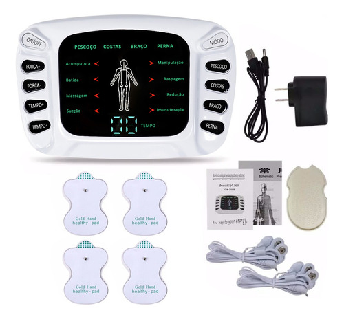 Aparelho Massageador LEDSPACE Pulso Elétrico Eletroterapia Eletrodos Cor Branco