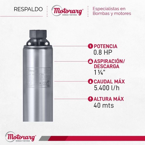 Imagen 2 de 12 de Bomba Sumergible Pozo Motorarg 4pack80 30 Mts Cable 0.8 Hp