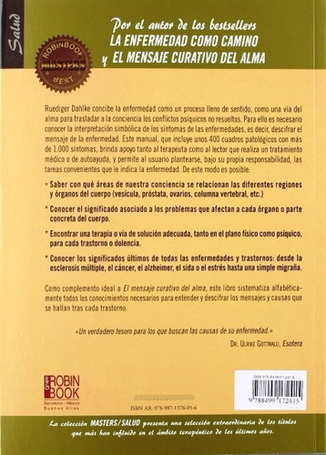 LA ENFERMEDAD COMO SIMBOLO (MASTERS), de DAHLKE RUEDIGER. Editorial Robinbook, tapa blanda en español, 2012
