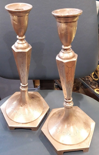 Antiguo Par Candelabro Art Deco Plata Judia Polonia Cuño 3