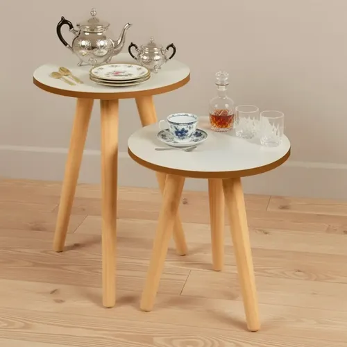Mesa ​De Apoio Redonda Canto Pe Palito Porta Quadro Objetos Cor Off-white