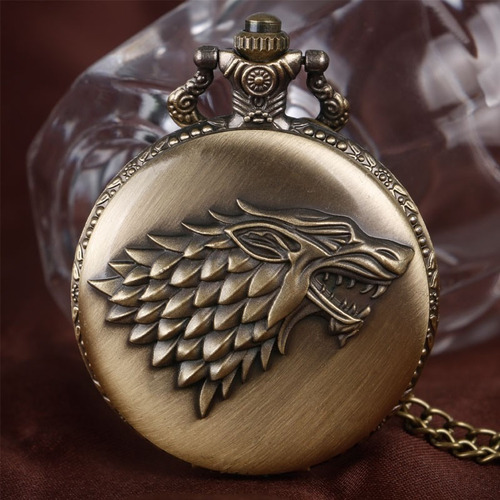Relógio De Bolso Game Of Thrones Stark Lobo Bronze