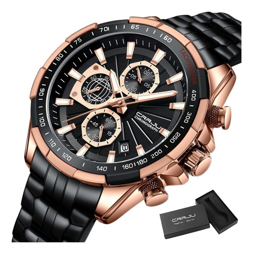 Relógios Masculinos De Luxo Luminosos Crrju Chronograph Cor Da Correia Preto