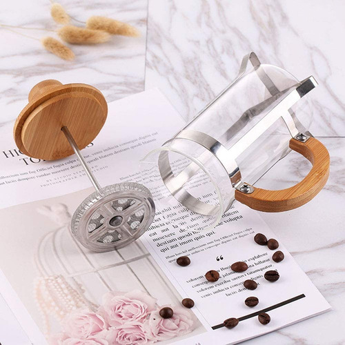 Imagen 6 de 10 de Cafetera Embolo Metal Bambu Cuchara 600ml Pettish Online