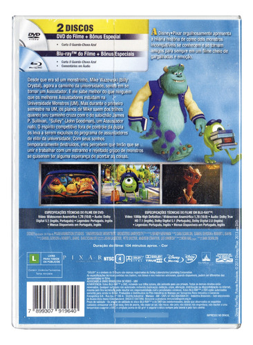 Blu-ray + Dvd Universidade Monstros - Original Novo Lacrado