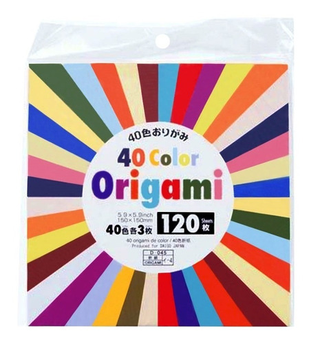 Papel Japonês Para Origami 40 Cores 120un 15x15cm Hachi8